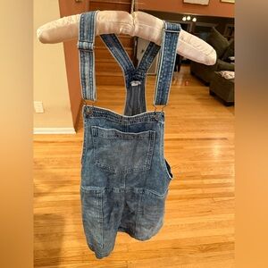 Aerie Denim Overall Romper Floral Embroidered Pocket Size Small